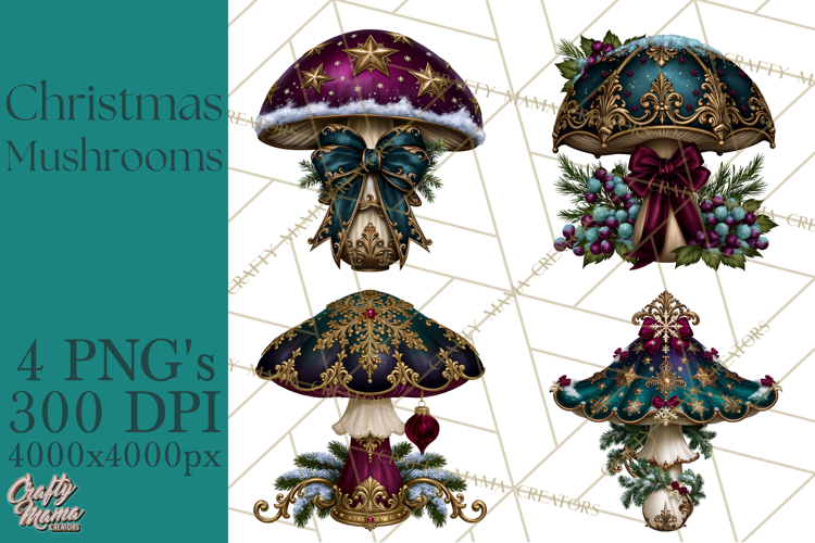Gothic Christmas Mushrooms PNG, Christmas Florals
