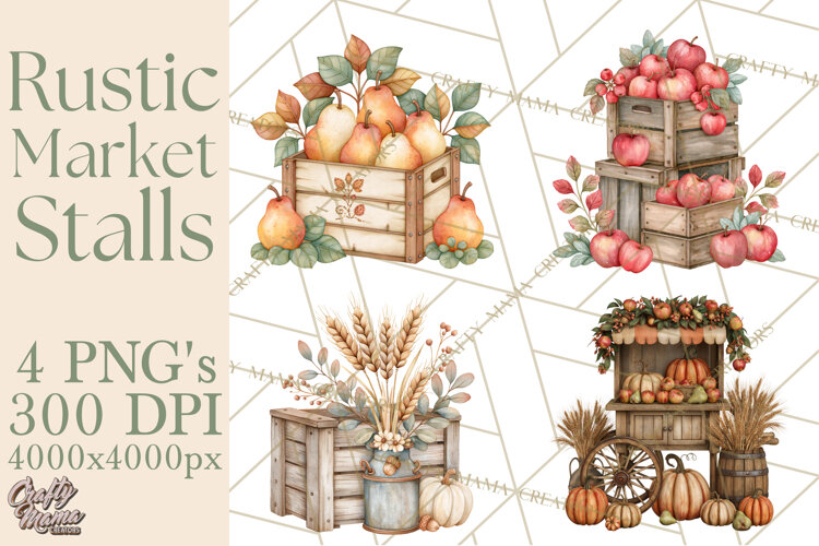 Rustic Market Stalls Clipart PNG, Fall Decor example image 1