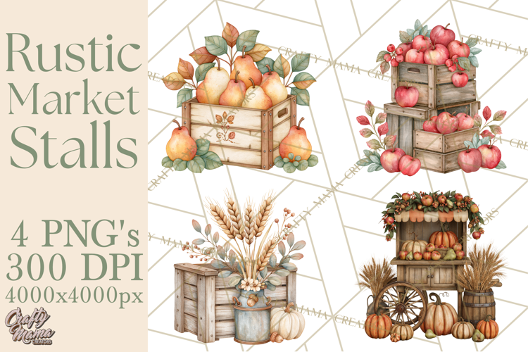 Rustic Market Stalls Clipart PNG, Fall Decor