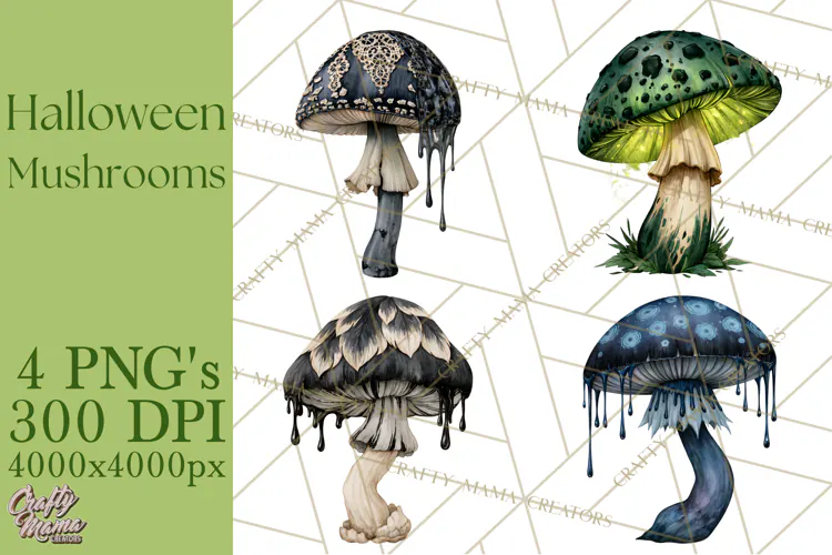 Spooky Halloween Mushrooms PNG, Fall Mushroom Fungus