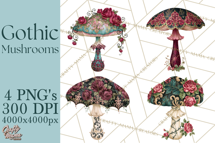 Gothic Mushroom Clipart PNG, Halloween Forest Florals