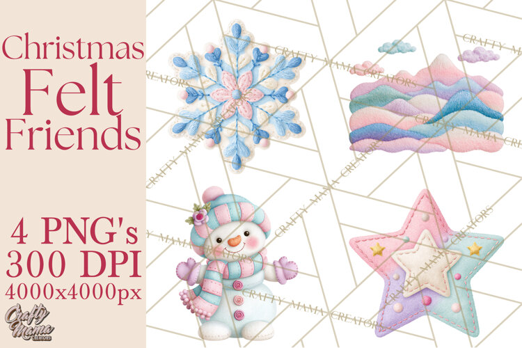 Christmas Felt Friends Printable Clipart PNG example image 1