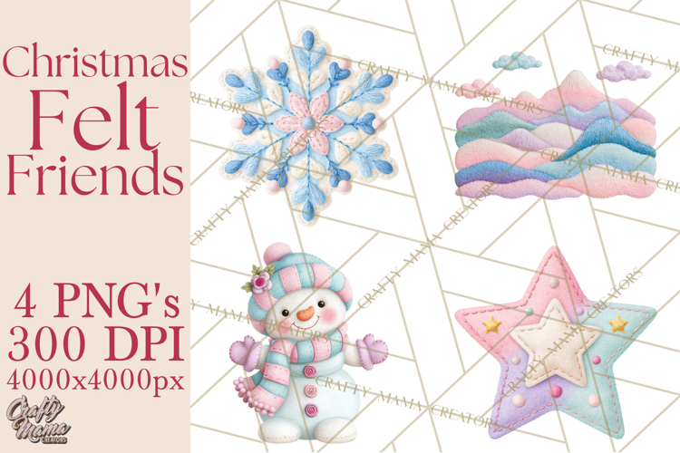 Christmas Felt Friends Printable Clipart PNG