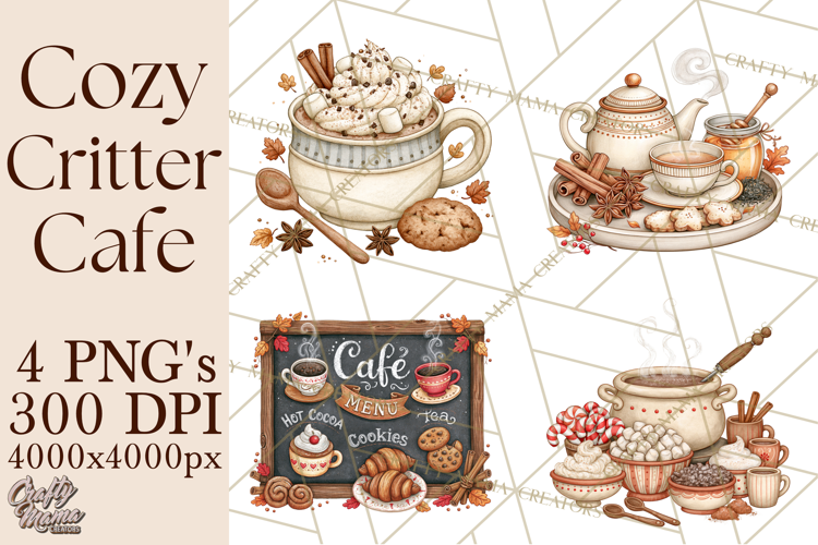 Cozy Critter Cafe Clipart PNG, Cozy Woodland Animals