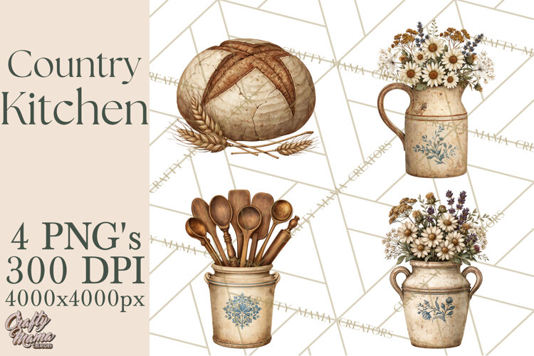 Vintage Farmhouse Kitchen Clipart PNG example image 1
