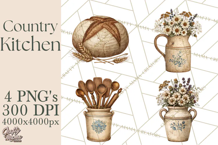 Vintage Farmhouse Kitchen Clipart PNG