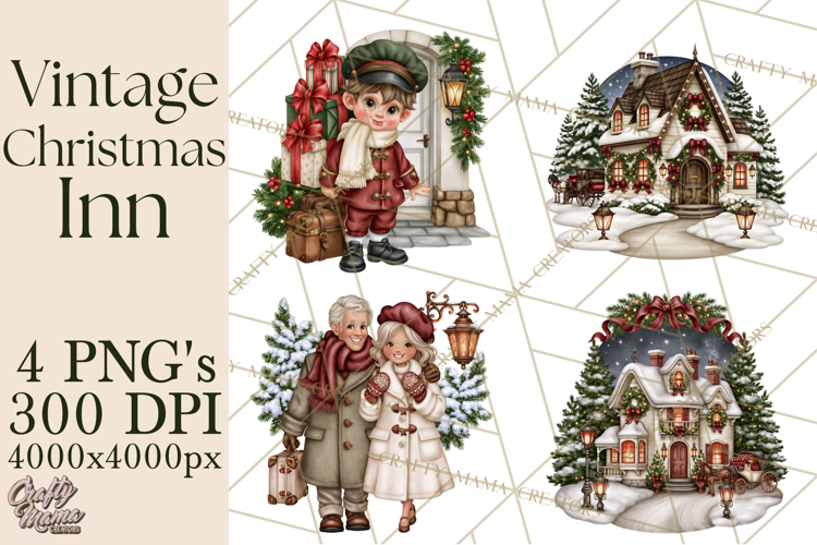 Vintage Christmas Inn Clipart PNG