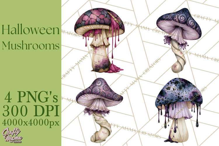 Spooky Halloween Mushrooms PNG, Fall Mushroom Fungus example image 1