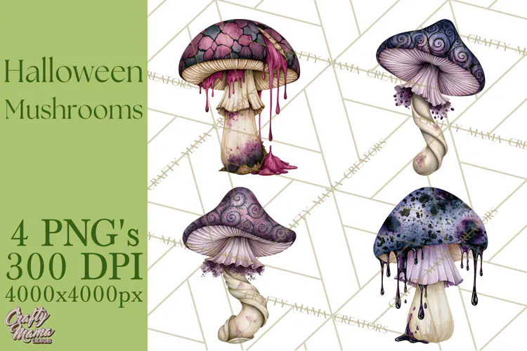 Spooky Halloween Mushrooms PNG, Fall Mushroom Fungus