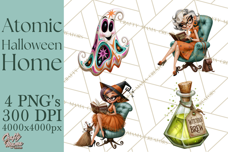 1950s Atomic Halloween Clipart Retro Mid Century Clip Art