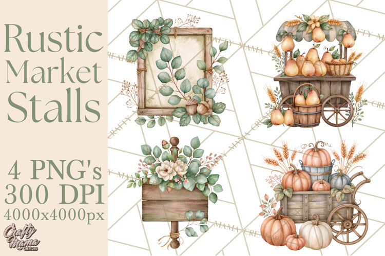 Rustic Market Stalls Clipart PNG, Fall Decor example image 1