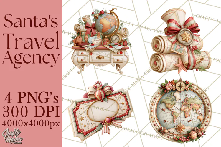 Santa's Travel Agency Christmas Clipart PNG