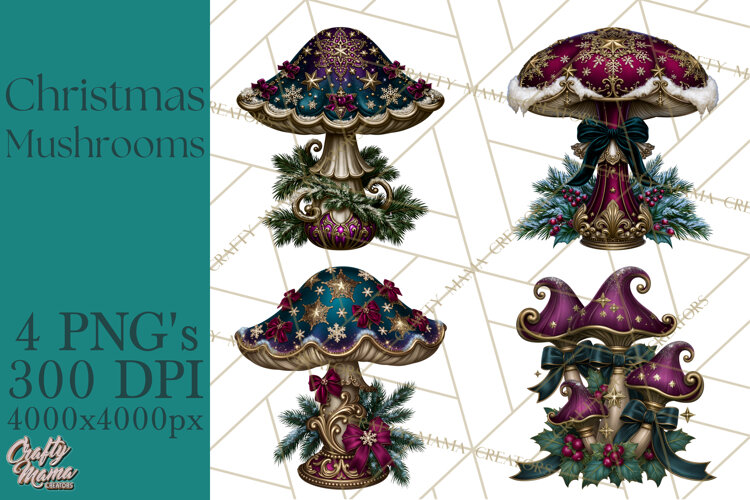 Gothic Christmas Mushrooms PNG, Christmas Florals example image 1