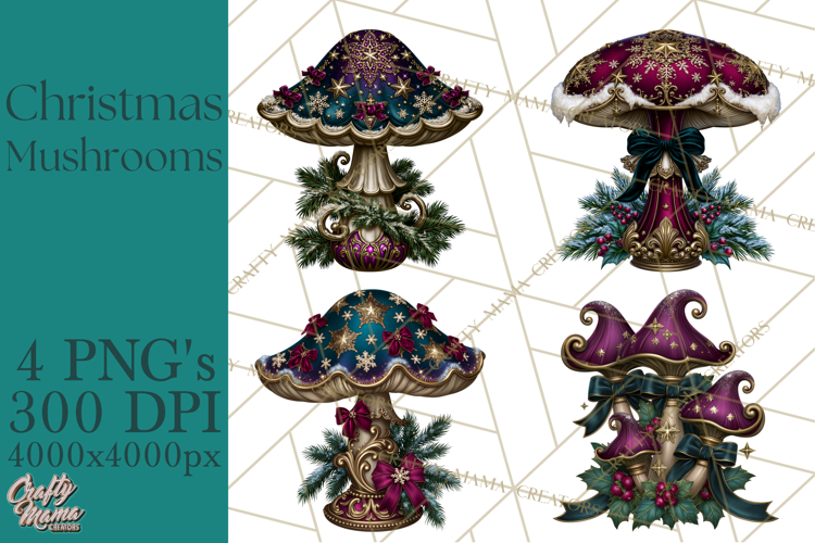 Gothic Christmas Mushrooms PNG, Christmas Florals