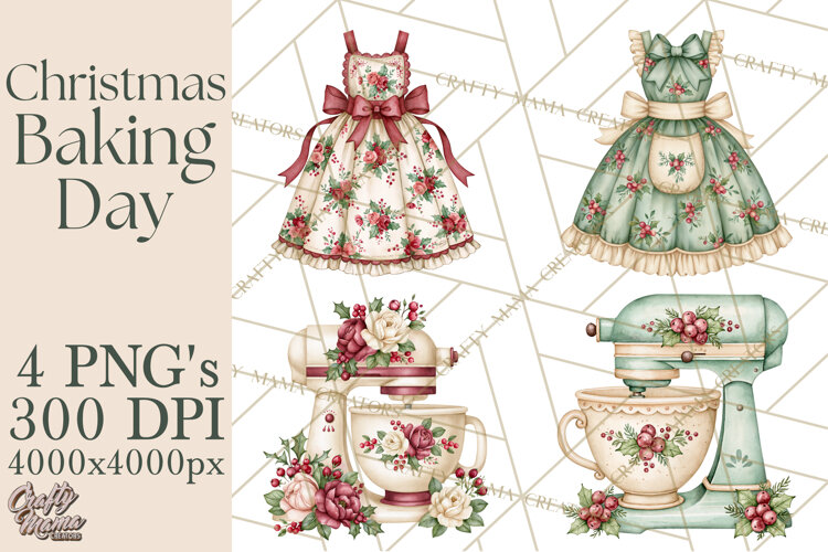 Vintage Christmas Kitchen Clipart PNG example image 1