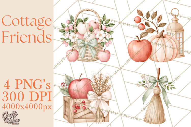 Cottagecore Halloween Friends Clipart PNG example image 1