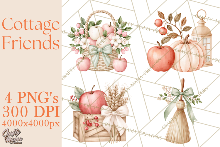 Cottagecore Halloween Friends Clipart PNG