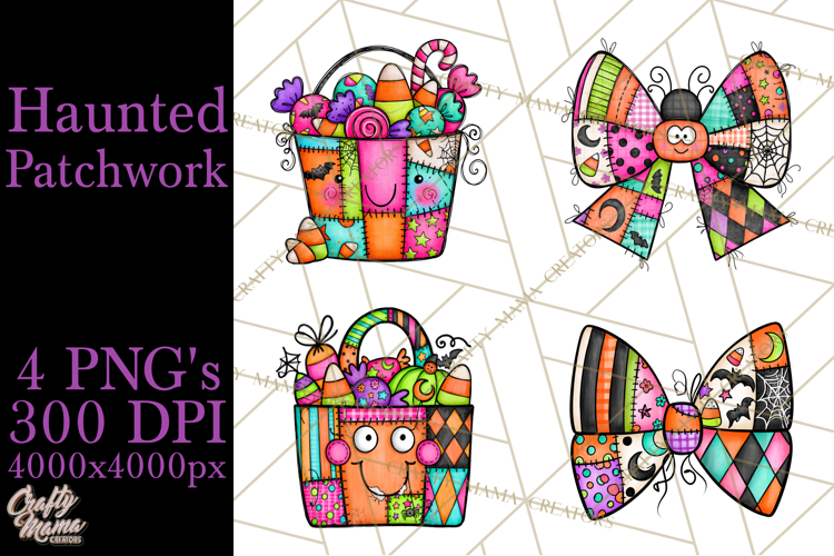 Haunted Patchwork Halloween Characters PNG