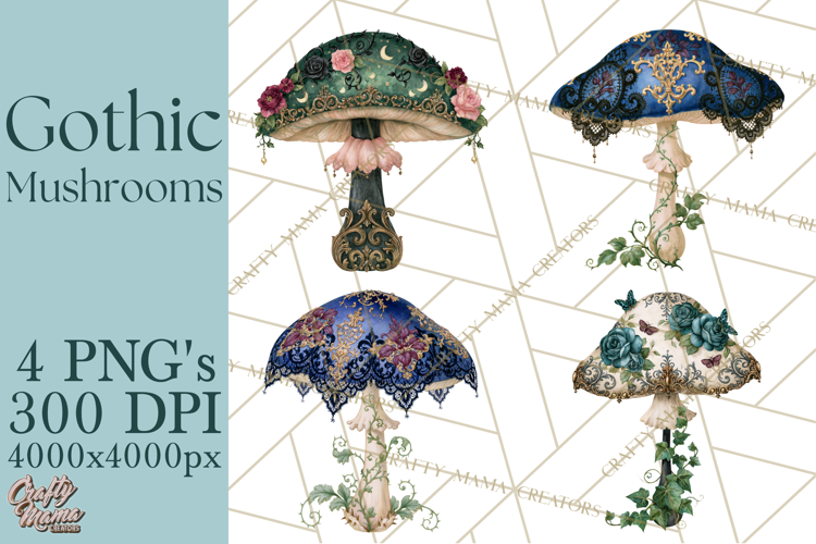 Gothic Mushroom Clipart PNG, Halloween Forest Florals