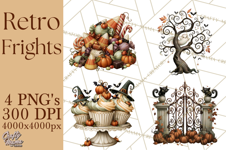 Vintage Halloween Clipart PNG, Halloween Retro Characters