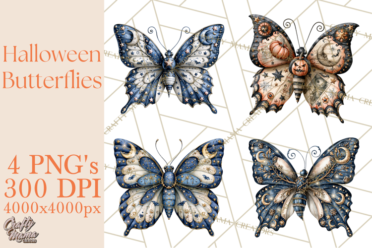 Halloween Butterflies Spooky Gothic Clipart PNG