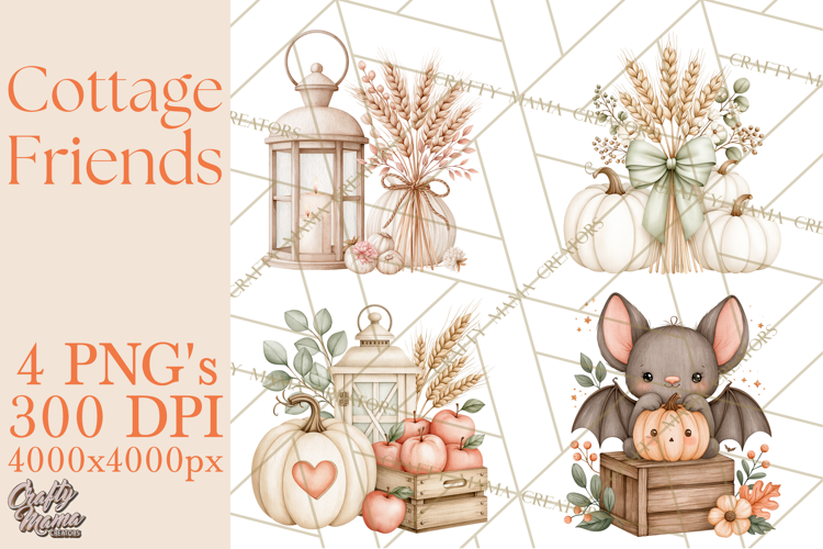 Cottagecore Halloween Friends Clipart PNG