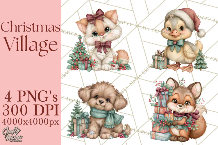 Christmas Village Clipart PNG, Winter Holiday Cottage Town
