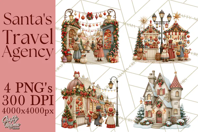 Santa's Travel Agency Christmas Clipart PNG