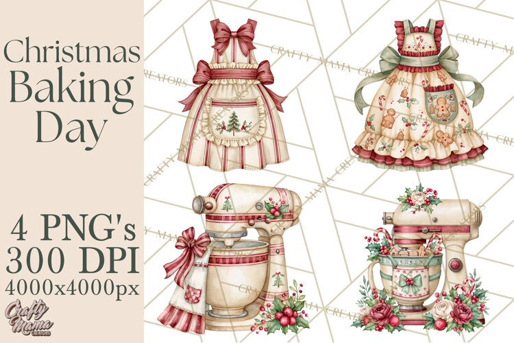 Vintage Christmas Kitchen Clipart PNG example image 1