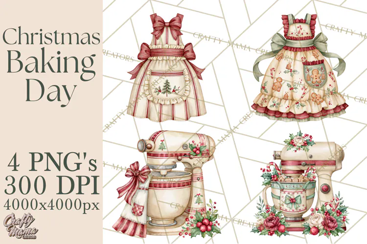 Vintage Christmas Kitchen Clipart PNG