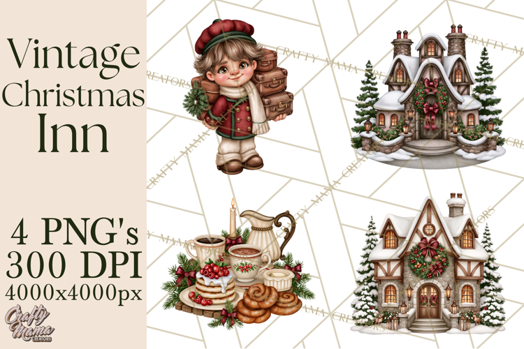 Vintage Christmas Inn Clipart PNG