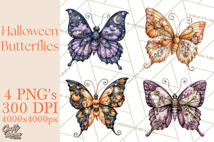 Halloween Butterflies Spooky Gothic Clipart PNG