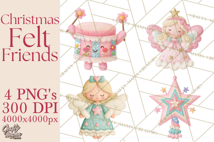 Christmas Felt Friends Printable Clipart PNG