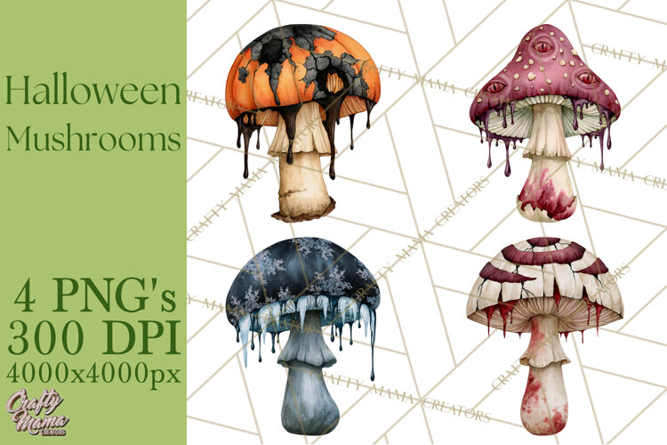 Spooky Halloween Mushrooms PNG, Fall Mushroom Fungus example image 1