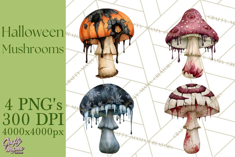 Spooky Halloween Mushrooms PNG, Fall Mushroom Fungus