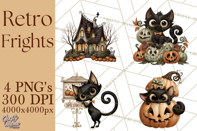 Vintage Halloween Clipart PNG, Halloween Retro Characters