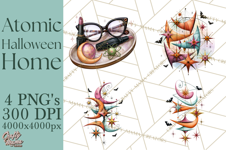 1950s Atomic Halloween Clipart Retro Mid Century Clip Art