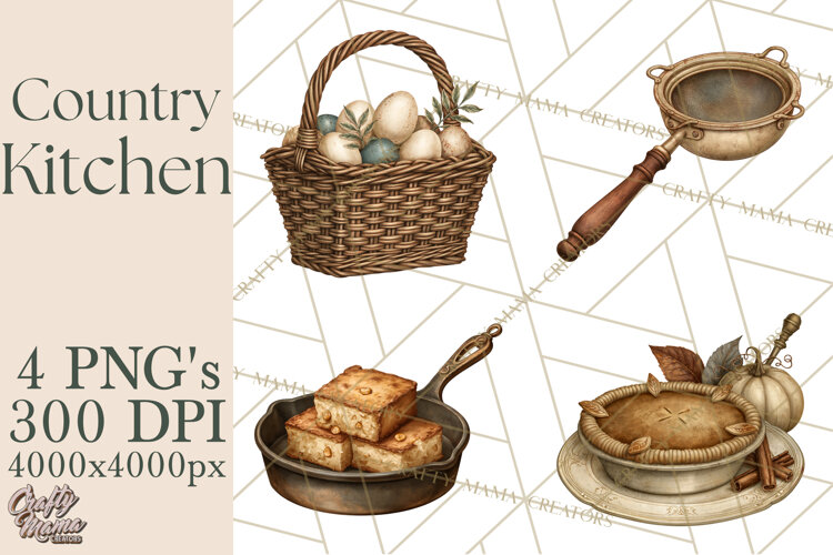 Vintage Farmhouse Kitchen Clipart PNG example image 1