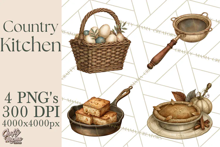 Vintage Farmhouse Kitchen Clipart PNG