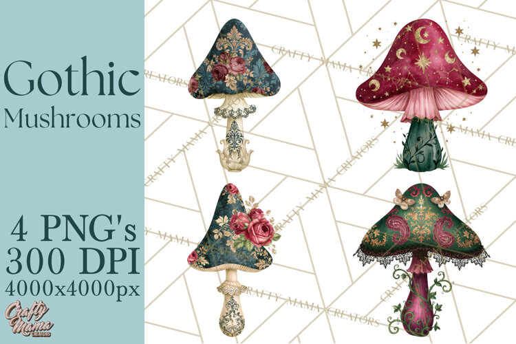 Gothic Mushroom Clipart PNG, Halloween Forest Florals example image 1