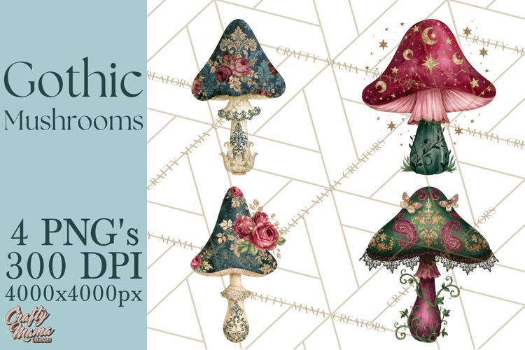 Gothic Mushroom Clipart PNG, Halloween Forest Florals