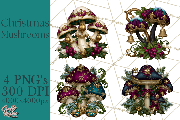 Gothic Christmas Mushrooms PNG, Christmas Florals