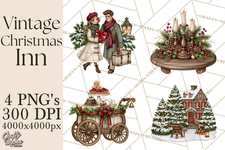 Vintage Christmas Inn Clipart PNG