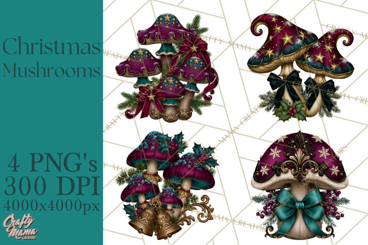 Gothic Christmas Mushrooms PNG, Christmas Florals example image 1