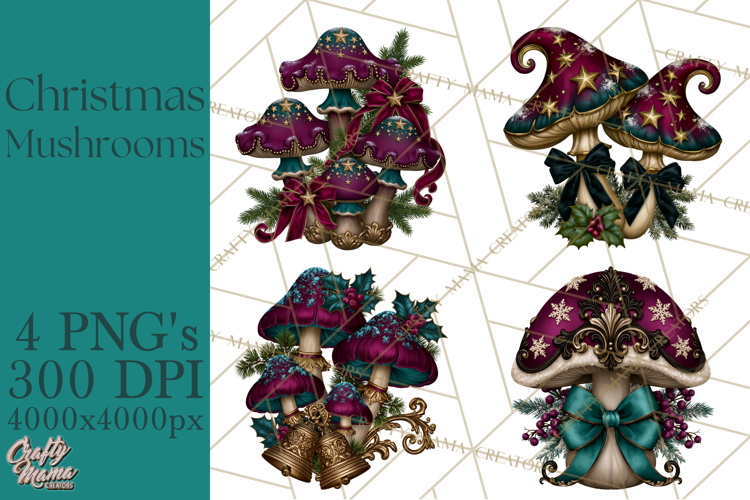 Gothic Christmas Mushrooms PNG, Christmas Florals