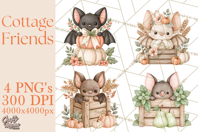 Cottagecore Halloween Friends Clipart PNG