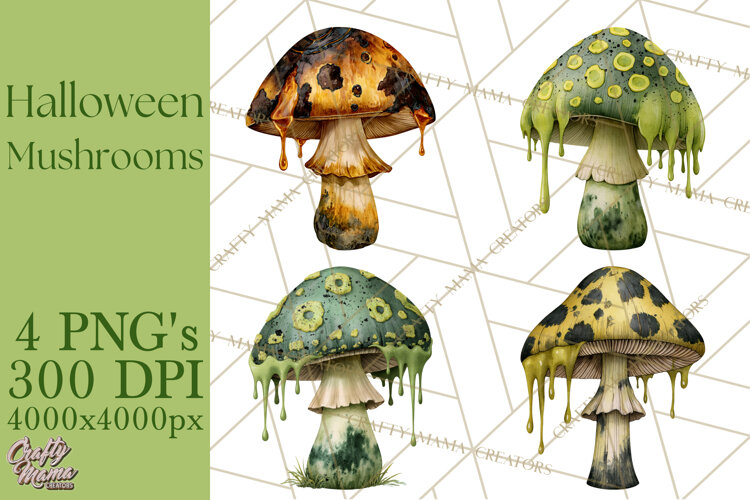 Spooky Halloween Mushrooms PNG, Fall Mushroom Fungus example image 1