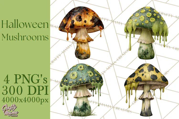 Spooky Halloween Mushrooms PNG, Fall Mushroom Fungus