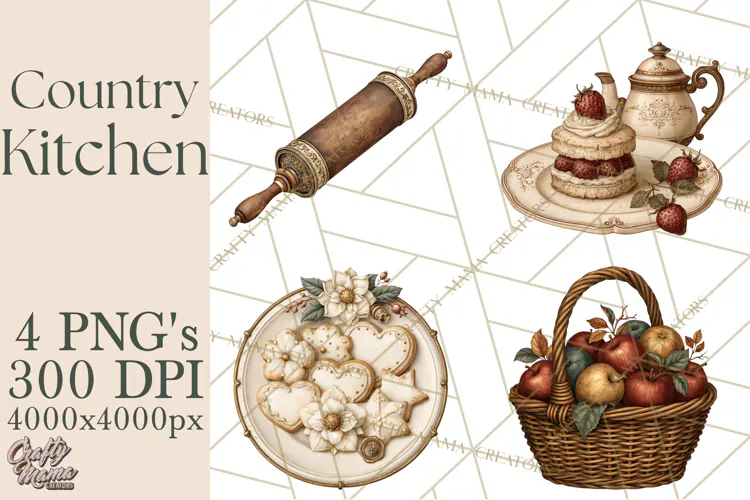 Vintage Farmhouse Kitchen Clipart PNG