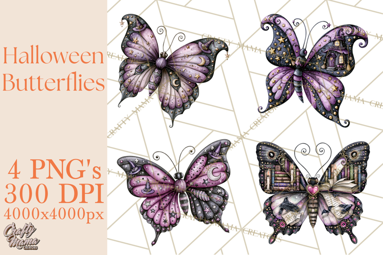 Halloween Butterflies Spooky Gothic Clipart PNG